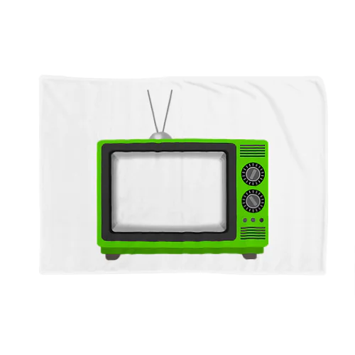 レトロな昭和の可愛い緑色テレビのイラスト 画面オン ブランケット