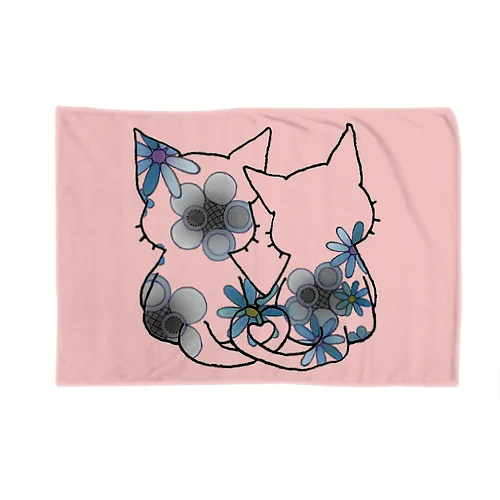 ネコ＊なかよし♪　花モノクロ Blanket