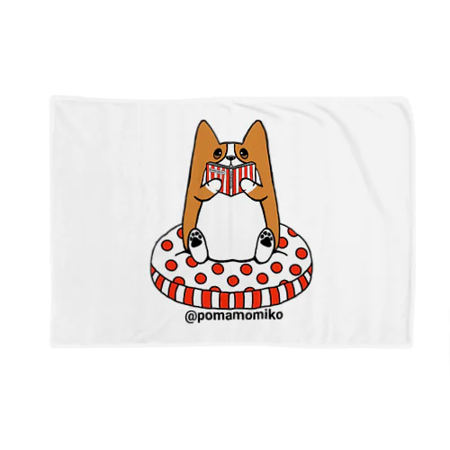 pomamomiko コーギー　Tシャツ WelshCorg Corgi 読書 Blanket