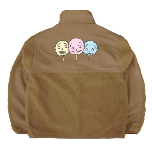 【バックプリント】ドクロ風味な綿菓子 ボアフリースジャケット