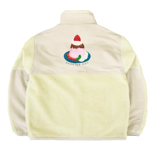 バックプリント　毎月25日はプリンの日のプリン　イチゴプリン Boa Fleece Jacket