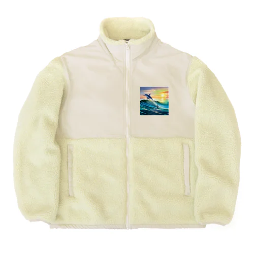 夕暮れで飛ぶイルカ Boa Fleece Jacket