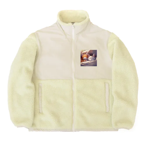 休日に布団から出てこない夫婦ネコ Boa Fleece Jacket