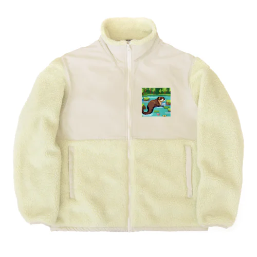 流れの中でバタフライスタイルで泳ぐコツメカワウソ Boa Fleece Jacket