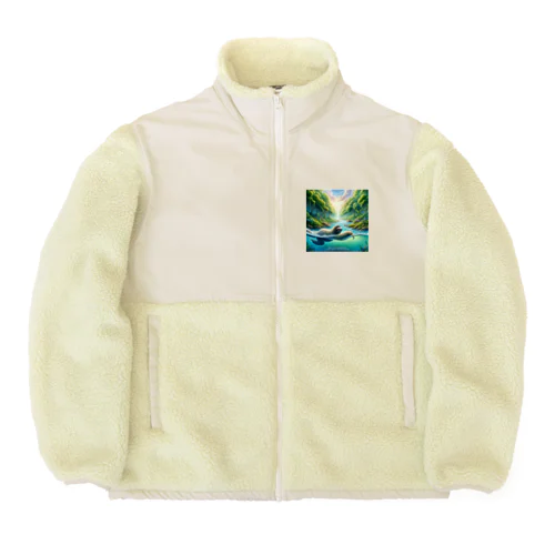 時間の流れを象徴する川の中でゆったりと泳ぐ、ナマケモノの姿🌿 Boa Fleece Jacket