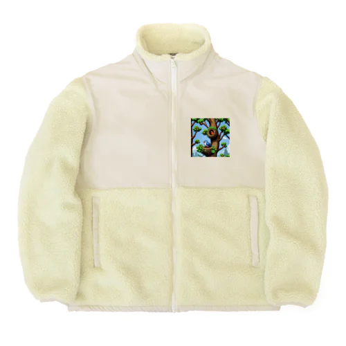 ドット絵シマエナガ Boa Fleece Jacket