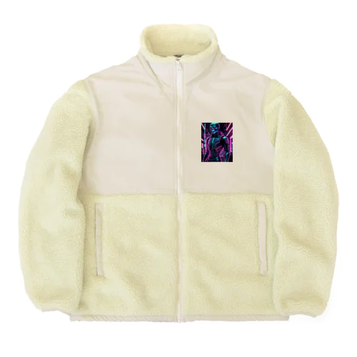 超クールな骸骨のサイバーパンクアート！ Boa Fleece Jacket