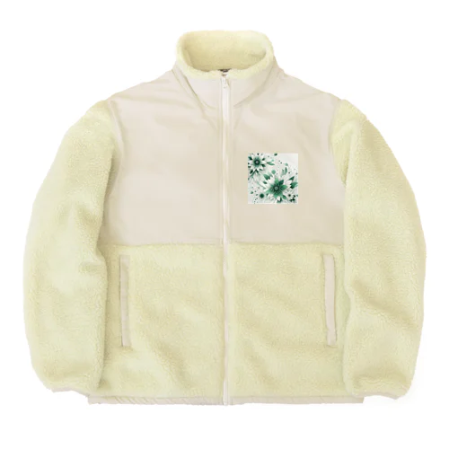 数学的なデザインを持つ緑と白の花 ボアフリースジャケット