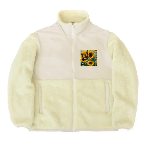 ヒマワリと競争する蝶 Boa Fleece Jacket