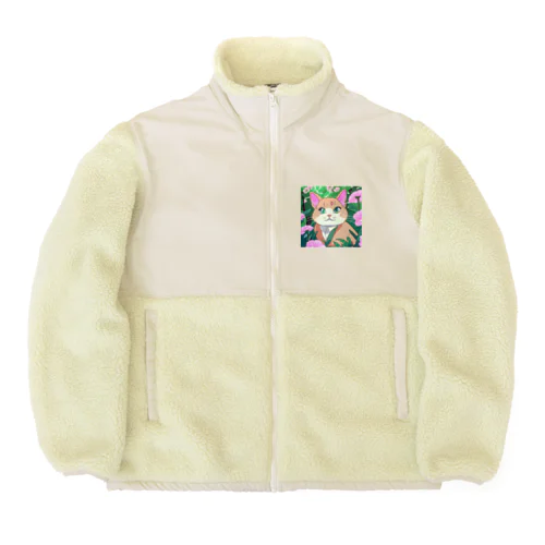 アニメ調・花畑の猫 Boa Fleece Jacket