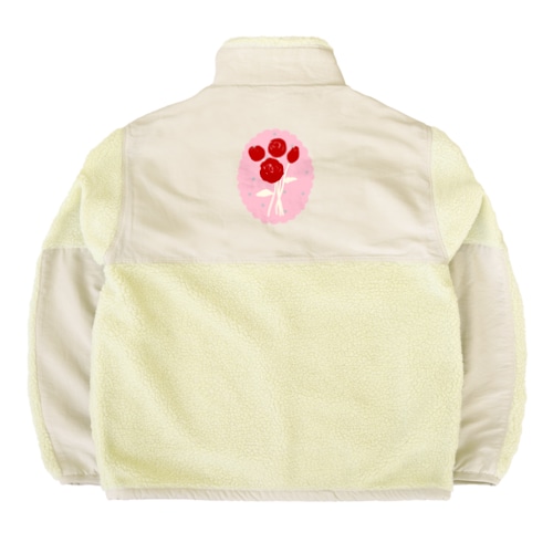ピンクのフリルのドットの中の赤バラのブーケ Boa Fleece Jacket