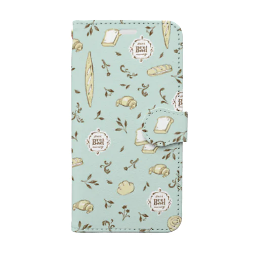 春のパン柄 〜グリーン〜 Book-Style Smartphone Case