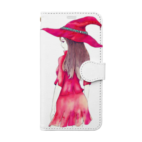 赤い魔女のイラストスマホケース Book-Style Smartphone Case
