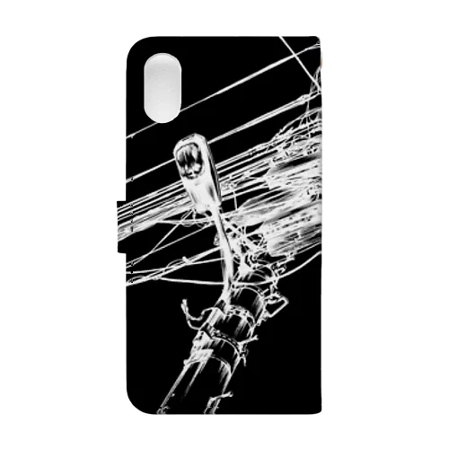 電柱電線画1　白×黒 Book-Style Smartphone Case