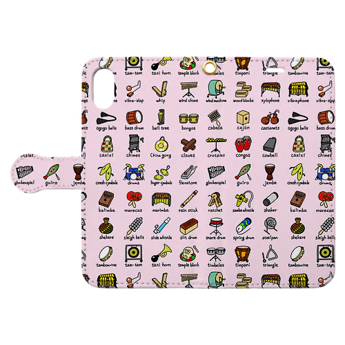 打楽器柄（ピンク） Book-Style Smartphone Case