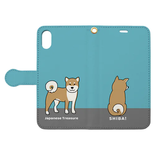shiba1&2（ブルー） Book-Style Smartphone Case