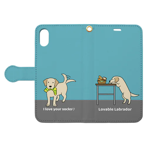 labradorイエロー（ブルー） Book-Style Smartphone Case