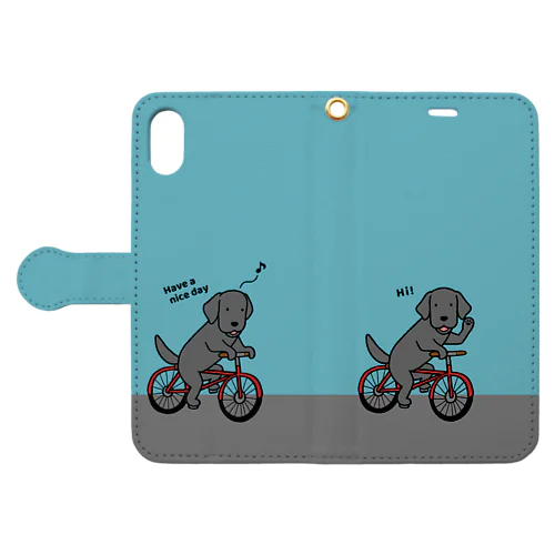 bicycleラブ 黒（ブルー） 手帳型スマホケース