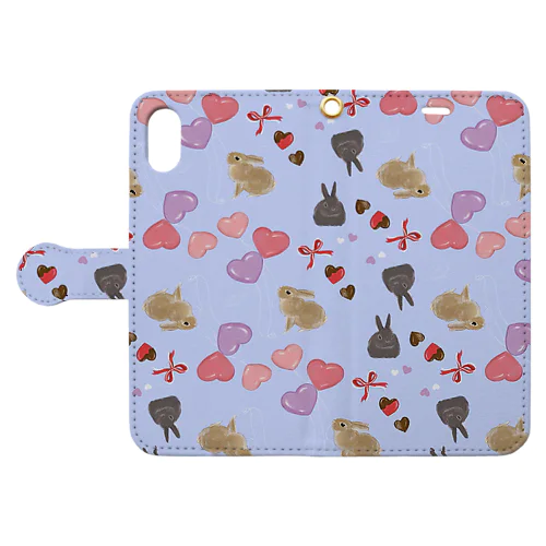 うさぎとハート（ブルー） Book-Style Smartphone Case