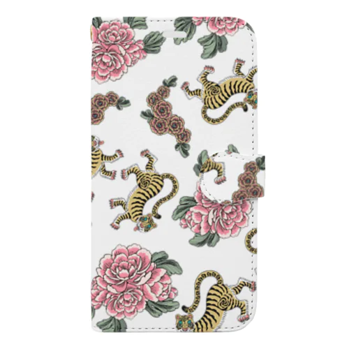 お花と虎ちゃん（白） Book-Style Smartphone Case