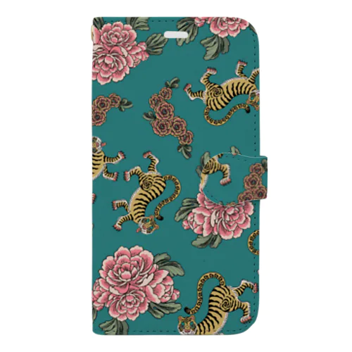 お花と虎ちゃん（緑） Book-Style Smartphone Case