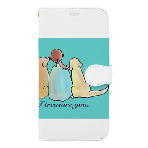 仲良しゴールデンレトリバー✿︎I treasure you.✿︎エメラルドグリーン✿︎ Book-Style Smartphone Case