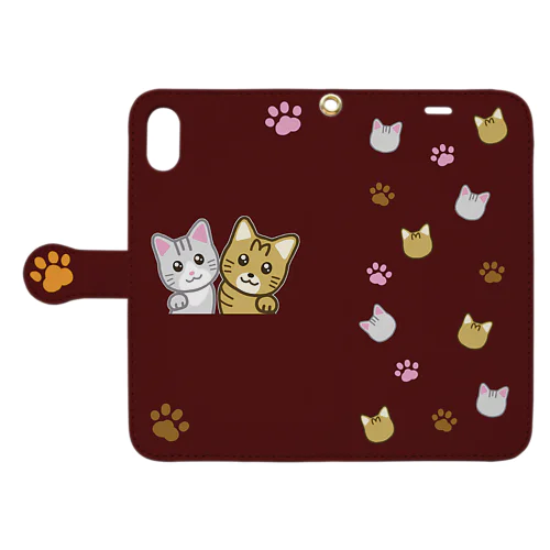 【ちぃちゃん＆みみしゃん】手帳型スマホケース（あずき） Book-Style Smartphone Case