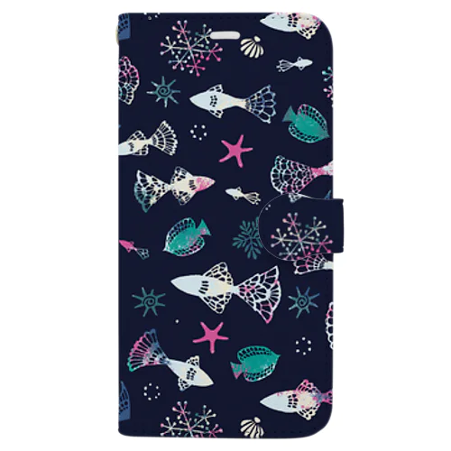 Lacy Fish／ネイビー Book-Style Smartphone Case