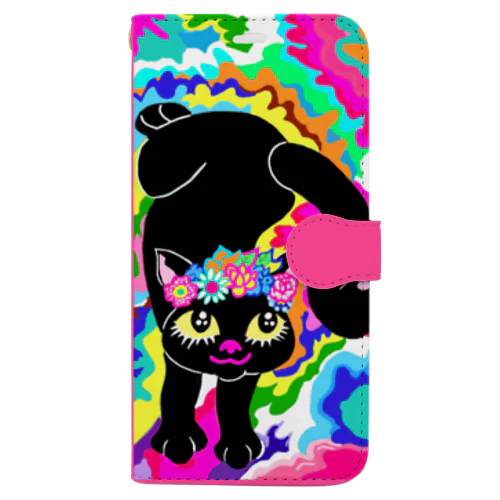 レインボー招き猫ノア🐈🌈(ピンク) Book-Style Smartphone Case