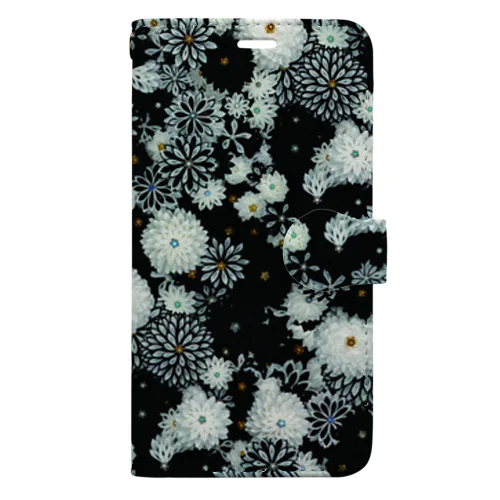 花群生紋様　月白×墨色 Book-Style Smartphone Case