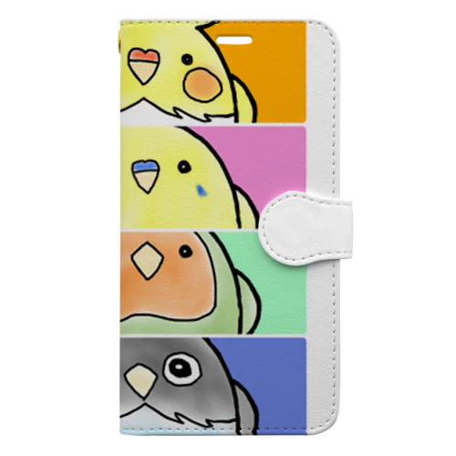 インコ ボタン オカメ コザクラ隊 Book-Style Smartphone Case