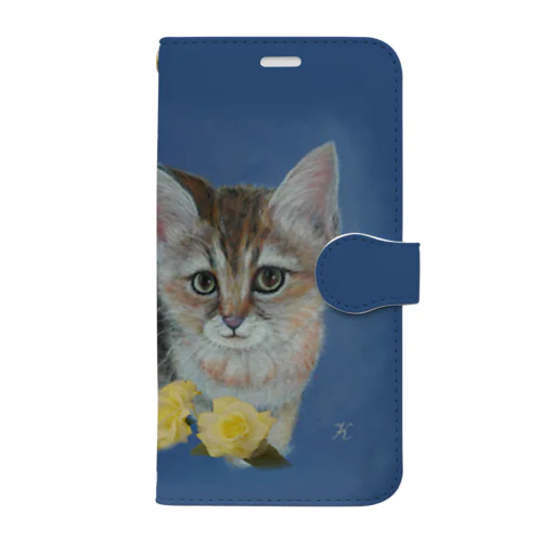 仔猫と幸せの黄色いバラ Book-Style Smartphone Case