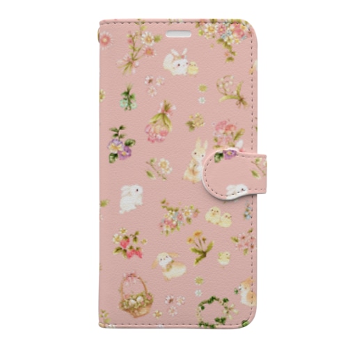 うさぴよと花柄 Book-Style Smartphone Case