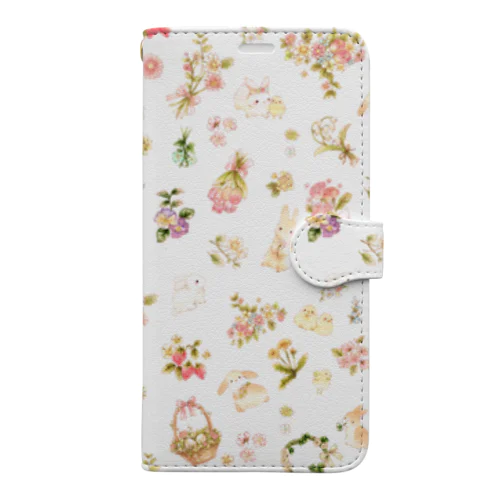 うさぴよと花柄 Book-Style Smartphone Case