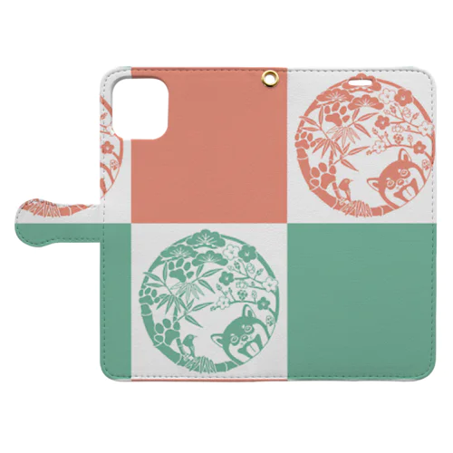 柴犬と松竹梅ー桃緑 Book-Style Smartphone Case