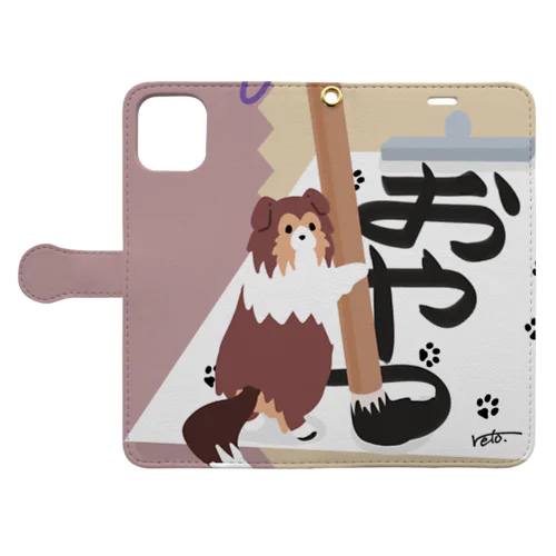 シェルティ×習字 Book-Style Smartphone Case