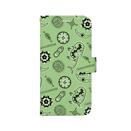 微生物 in ペイズリー（藻カラー） Book-Style Smartphone Case