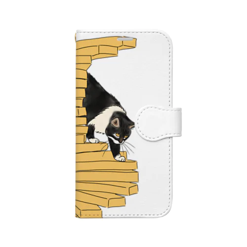 階段を降りる猫 Book-Style Smartphone Case