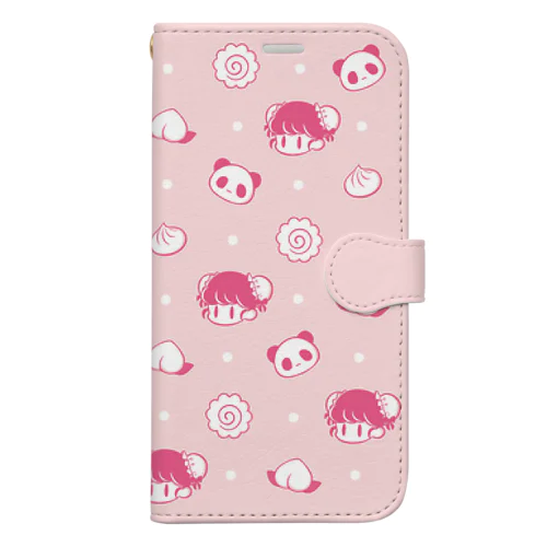 パンダとお団子ガール（Pink） Book-Style Smartphone Case