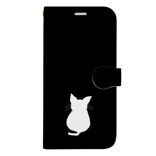 白猫さんの哀愁の後ろ姿を描きました。  ぬこさんを愛する方々へ。 Book-Style Smartphone Case
