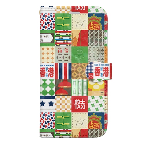 香港詰め総柄手帳型スマホケース Book-Style Smartphone Case