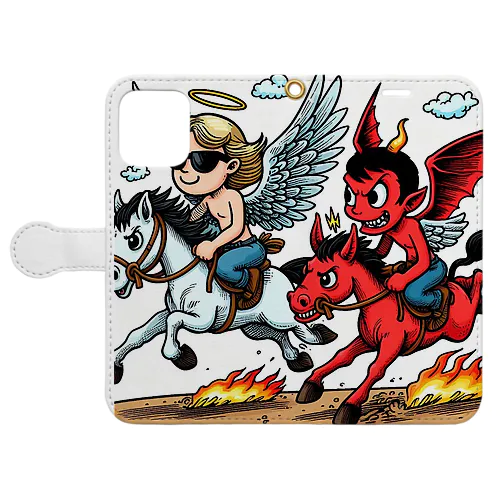 天使と悪魔ジョッキー 手帳型スマホケース