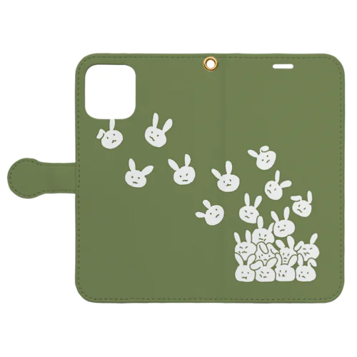 降ってくる白ウサギ（green） Book-Style Smartphone Case