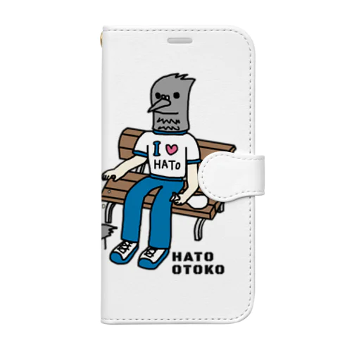 ハトにエサをやるハト男 Book-Style Smartphone Case