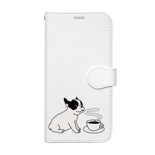  フレンチブルドッグとコーヒー Book-Style Smartphone Case