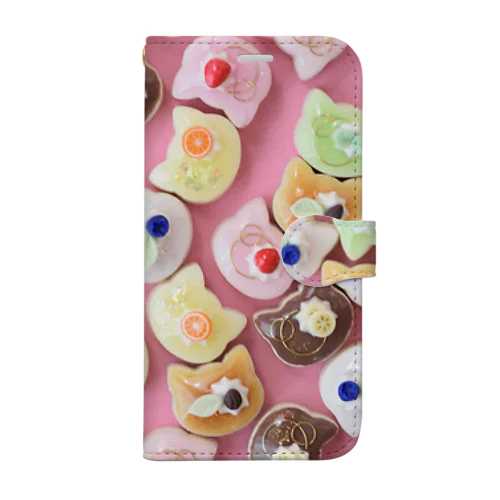 【月猫 Cafe】猫ムースケーキ 手帳型スマホケース