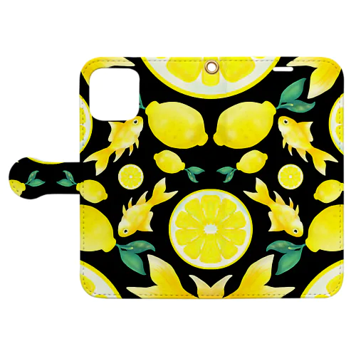檸檬と金魚_黒 Book-Style Smartphone Case