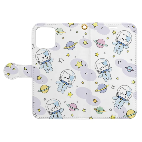 宇宙にゃんこ　うじゃうじゃ 手帳型スマホケース