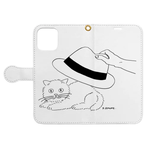 猫とソフト帽　ブラック Book-Style Smartphone Case