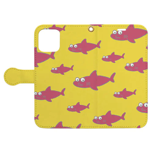 ピンクのサメの群れ 手帳型スマホケース